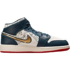 Multicoloured Children's Shoes Nike Air Jordan 1 Mid SE GS - Armory Navy/Pale Ivory/Sport Red/Metallic Gold