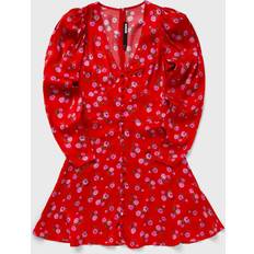ROTATE Birger Christensen Womens Wildeve Red Comb Floral-print V-neck Satin Mini Dress