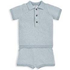 Mamas & Papas Knitted Polo and Short Outfit Set BLUE 12-18 Months