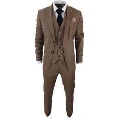 Brown - Men Suits Classic 3-Piece Plain Suit Brown 48R