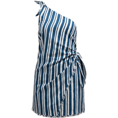 Simon Miller Ren One Shoulder Linen Mini Dress - Ink Macadamia Stripe