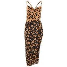 Leopard Dresses Quiz Brown Leopard Print Satin Ruched Midi Dress New Look