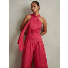 Linen - Women Clothing Reiss Womens Coral Selena Halter-neck Drape Linen Jumpsuit
