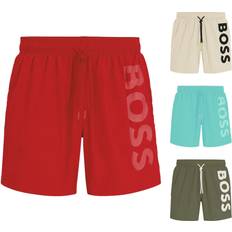Men - Orange Swimwear BOSS Vertical-logo-print swim shorts in quick-dry poplin White