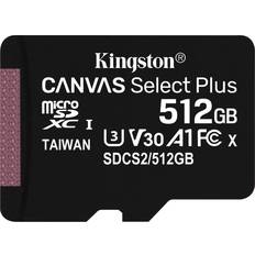 512 GB - Class 10 - microSDXC Memory Cards Kingston Canvas Select Plus microSDXC Class 10 UHS-I U3 V30 A1 100/85MB/s 512GB