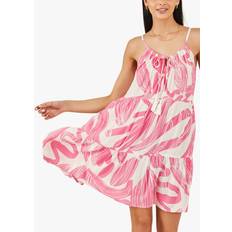 Pink Dresses Accessorize Squiggle Print Tiered Dress, Pink/Multi