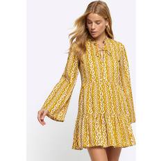 Short Dresses - Yellow River Island Womens Yellow Abstract Smock Mini Dress