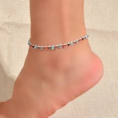 Women Anklets Shein 1pc Boho Chic Colorful Beads Charm Anklet For Women Summer Holiday Beach Party Foot Jewelry