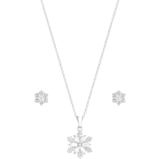 Simply Silver Snowflake Necklace & Earrings Set - Silver/Transparent