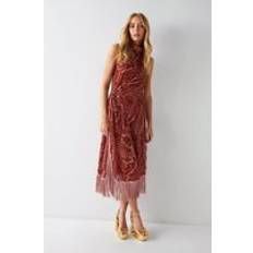 Paisley - Pleats Dresses Warehouse Paisley Devore Fringe Halterneck Dress Red