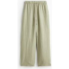 H&M Linen-Blend Pull-On Trousers - Light Khaki Green