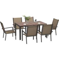 Brown Patio Dining Sets Garden & Outdoor Furniture OutSunny 7 PCs Garden Patio Dining Set, 1 Table incl. 6 Chairs