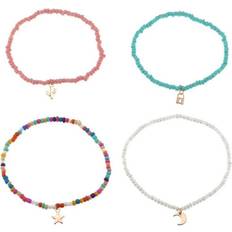 Brass Anklets 4PCS Anklet Alloy Elastic Pendant Beaded Anklet Summer Beach Foot Anklet For Women Jewelry Multicoloured