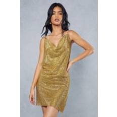 Gold Dresses Misspap Premium Chainmail Cowl Mini Dress Gold