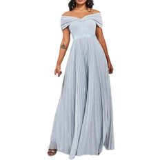 Pleats Clothing Goddiva Bardot Pleated Skirt Wedding Dress - Silver