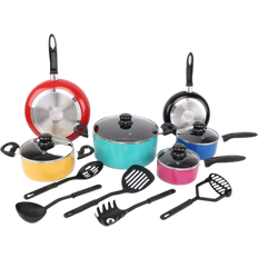 PTFE Free Cookware Sets Gr8 Home Multi Colour Cookware Set with lid 15 Parts