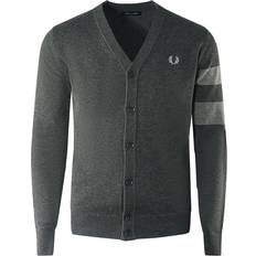 Fred Perry Cardigans Fred Perry Tipped Sleeve Graphite Marl Button-Up Cardigan