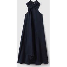 Solid Colours - V-Neck Dresses Reiss Cosette Linen Blend Draped Midi Navy
