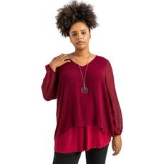 Purple Blouses Curve Chiffon Top With Necklace in Port