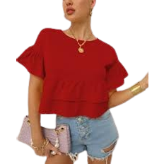 Shein Essnce Solid Color Round Neck Ruffle Hem Summer Shirt