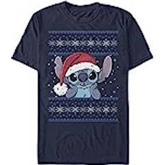 Shirtinator Disney Herren Lilo & Stitch Holiday Stitch Trägt Weihnachtsmütze T-shirt, Navy