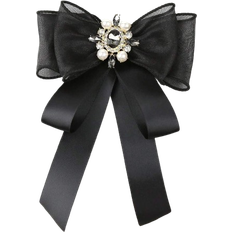 Black - Women Bow Ties Shein 1pc Ladies' Pure Color Faux Pearl & Rhinestone & Faux Pearl Decor Fashion Bowtie Perfect For Daily, Outdoor Or Party Decoration Elegant