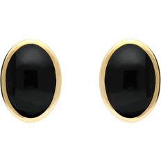 Whitby Jet Oval Stud Earrings - Gold/Black