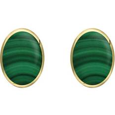 C W Sellors Classic Small Oval Stud Earrings - Gold/Malachite