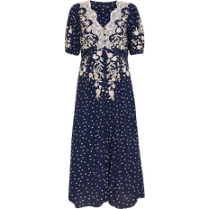 Polka Dots - Women Dresses Monsoon Tori Floral and Polka Dot Midi Tea Dress - Navy