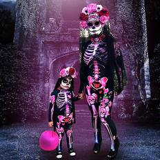 Kid's Adult Children Scary Halloween Skeleton Jumpsuit Bodysuits Costume
