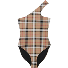 Checkered Swimsuits Burberry Check Stretch Nylon Asymmetric Swimsuit - Archive Beige