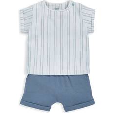 Mamas & Papas Stripe T-shirt & Short Outfit Set - Blue