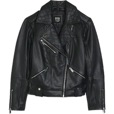 Black - Women Outerwear River Island Leather Zip Up Biker Jacket - Black