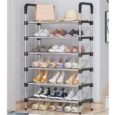 Plastic Hallway Furniture & Accessories Living and Home 6 Tiers Stainless Steel/Black Shoe Rack 60x110cm