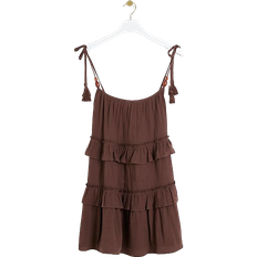 Brown - Solid Colours - Women Dresses River Island Bead Tiered Hem Beach Mini Dress - Brown