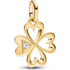 Transparent Charms & Pendants Pandora Me Heart Four Leaf Clover Medallion Charm - Gold/Transparent