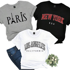 Shein LUNE Eiffel Tower & Letter Print Round Neck Short Sleeve T-Shirt Set