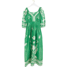 Florals - Ruffles Dresses River Island Puff Sleeve Swing Maxi Dress - Green