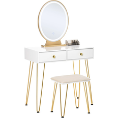 Gold Dressing Tables Homcom Round Mirror White Dressing Table 40x80cm
