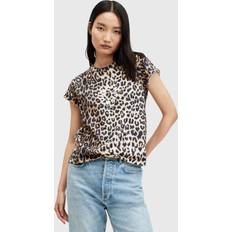 AllSaints Women T-shirts & Tank Tops AllSaints Tiepo Anna Cotton T-Shirt, Leopard Brown