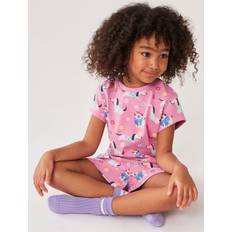 Crew Clothing Kids' Dog Print Shortie Pyjamas, Pink/Multi