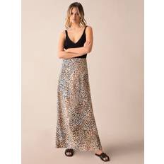 Brown Skirts Ro&Zo Womens Multi Leopard-print Split-hem Woven Midi Skirt