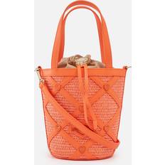 Orange Bucket Bags Love Moschino Borsa Studded Raffia and Faux Leather Bucket Bag Orange