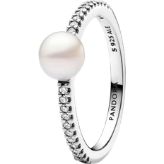 Pearl Rings Pandora Treated Pavé Ring - Silver/Pearl/Transparent