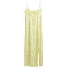 H&M Midi Dress With Drawstring - Yellow/Floral