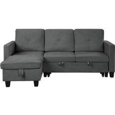 Benjara Han 83 Sleeper Sectional Dark Gray Sofa 209.5cm 3 Seater