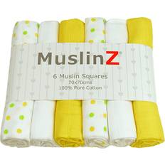 MuslinZ 6pk baby squares cloths 70cms 100% pure soft cotton yellow spot