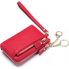 Leather Coin Purses Women's Minimalist Pouch Small Coin Card Wallet - Red