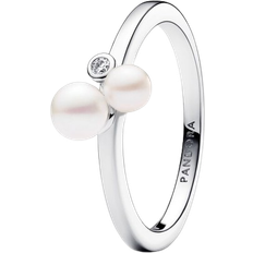 White Rings Pandora Duo Treated Ring - Silver/Pearls/Transparent