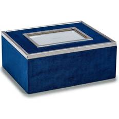 Gift Decor Dark Blue Velvet Rectangular Jewellery Box With Personalised Photo Frame Cover